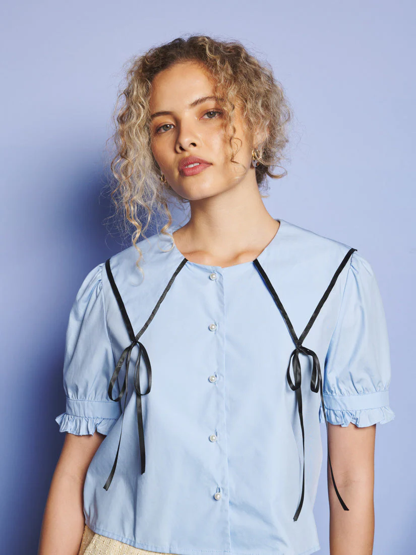 Glassy Bowed Collar Blouse - Image 5